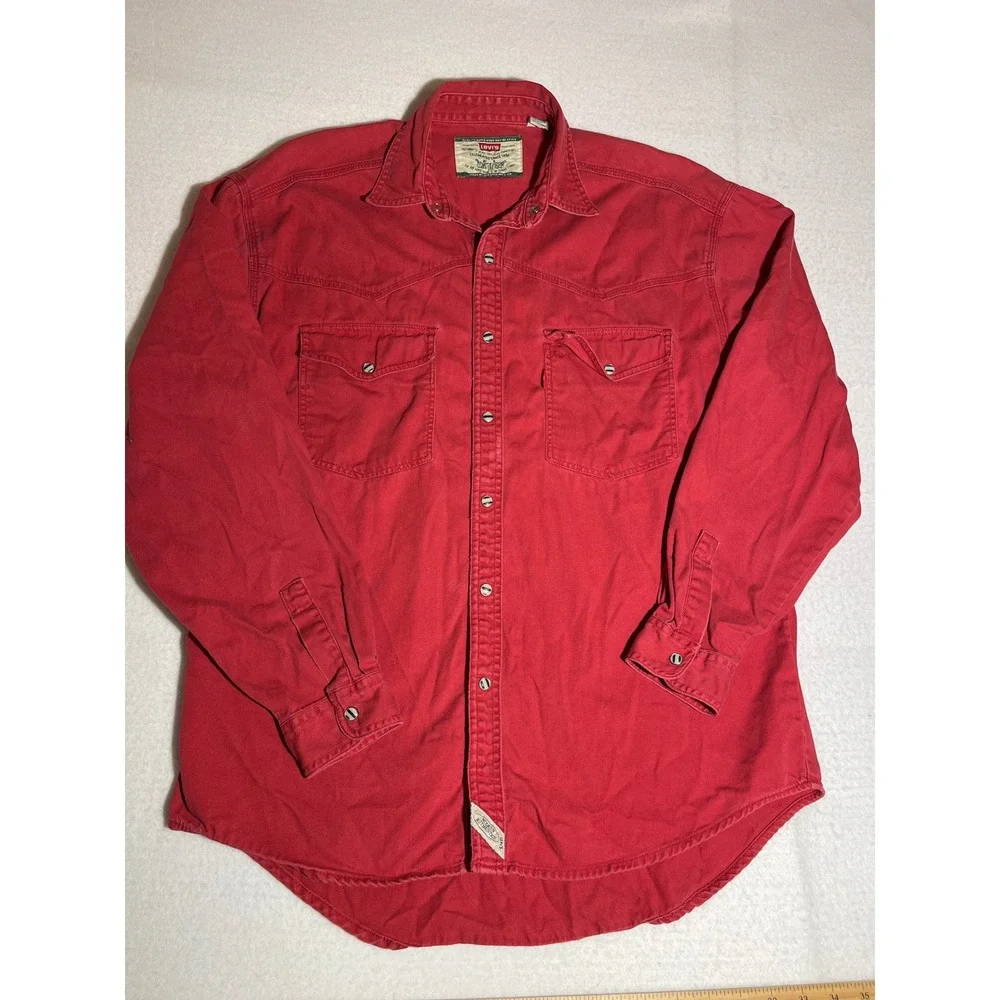 Vintage 90s Levis Modern Authentics Red Western Pearl Snap Retro Shirt Cotton